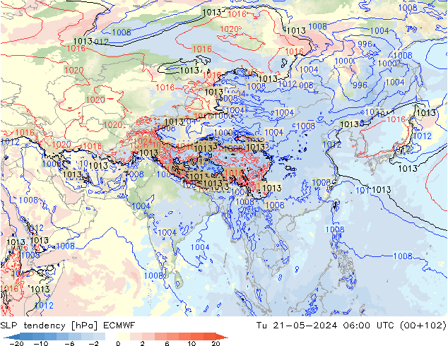 Tendance de pression  ECMWF mar 21.05.2024 06 UTC