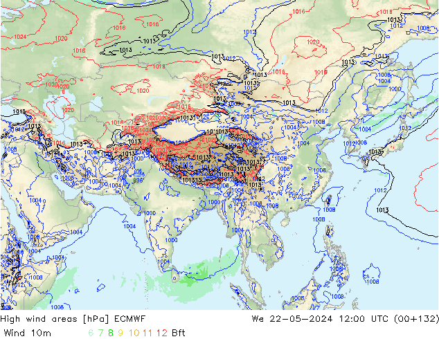 yüksek rüzgarlı alanlar ECMWF Çar 22.05.2024 12 UTC
