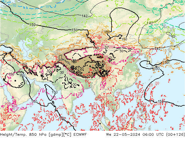 Z500/Rain (+SLP)/Z850 ECMWF Qua 22.05.2024 06 UTC