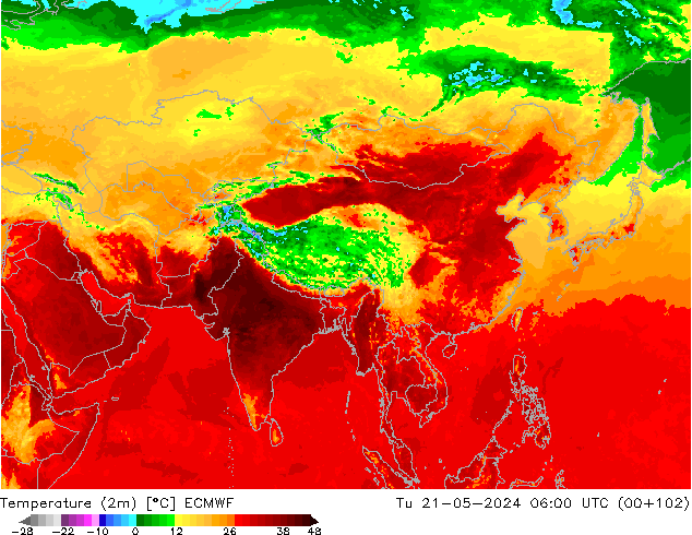 Sıcaklık Haritası (2m) ECMWF Sa 21.05.2024 06 UTC