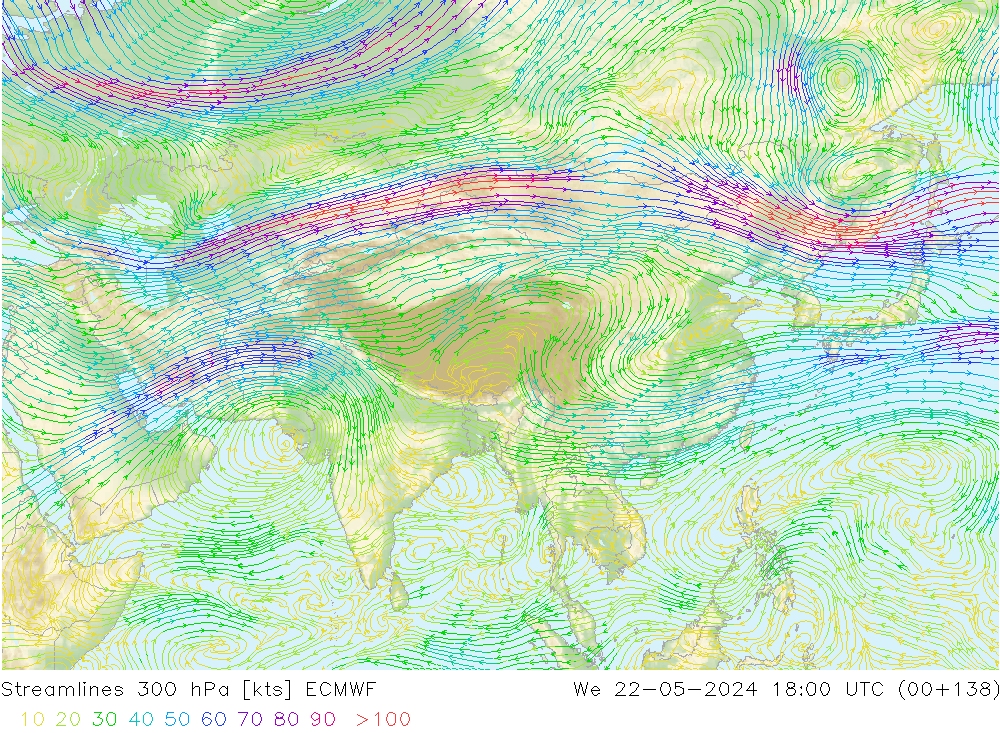 Linha de corrente 300 hPa ECMWF Qua 22.05.2024 18 UTC
