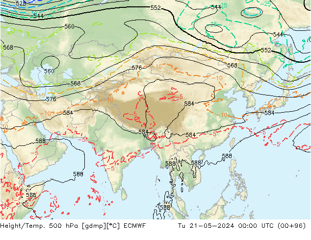 Z500/Rain (+SLP)/Z850 ECMWF  21.05.2024 00 UTC