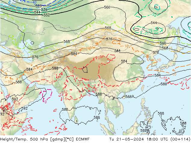 Z500/Yağmur (+YB)/Z850 ECMWF Sa 21.05.2024 18 UTC