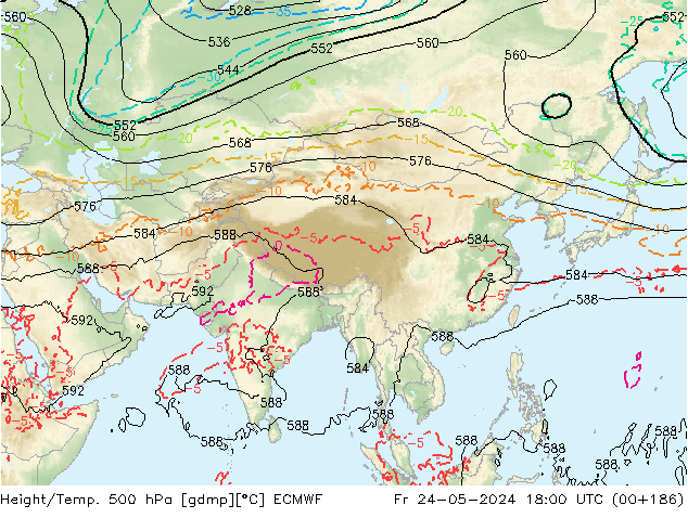 Z500/Yağmur (+YB)/Z850 ECMWF Cu 24.05.2024 18 UTC