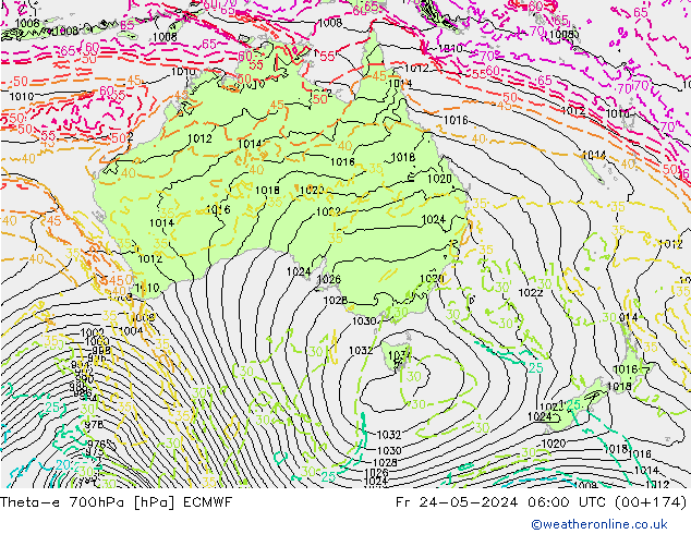 Theta-e 700hPa ECMWF Fr 24.05.2024 06 UTC