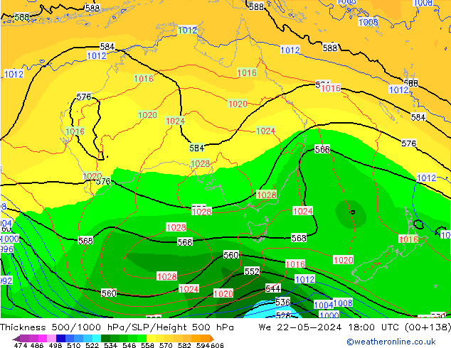 Thck 500-1000hPa ECMWF mer 22.05.2024 18 UTC