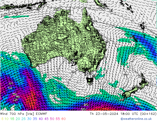 Wind 700 hPa ECMWF do 23.05.2024 18 UTC