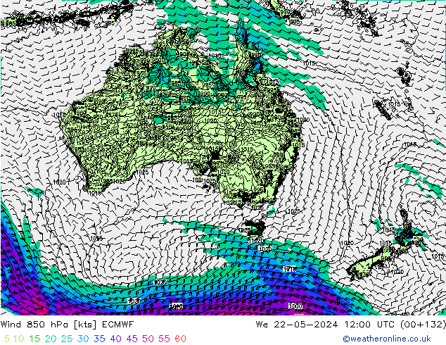 Wind 850 hPa ECMWF wo 22.05.2024 12 UTC
