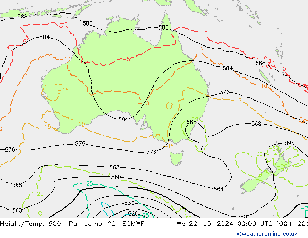 Z500/Rain (+SLP)/Z850 ECMWF śro. 22.05.2024 00 UTC