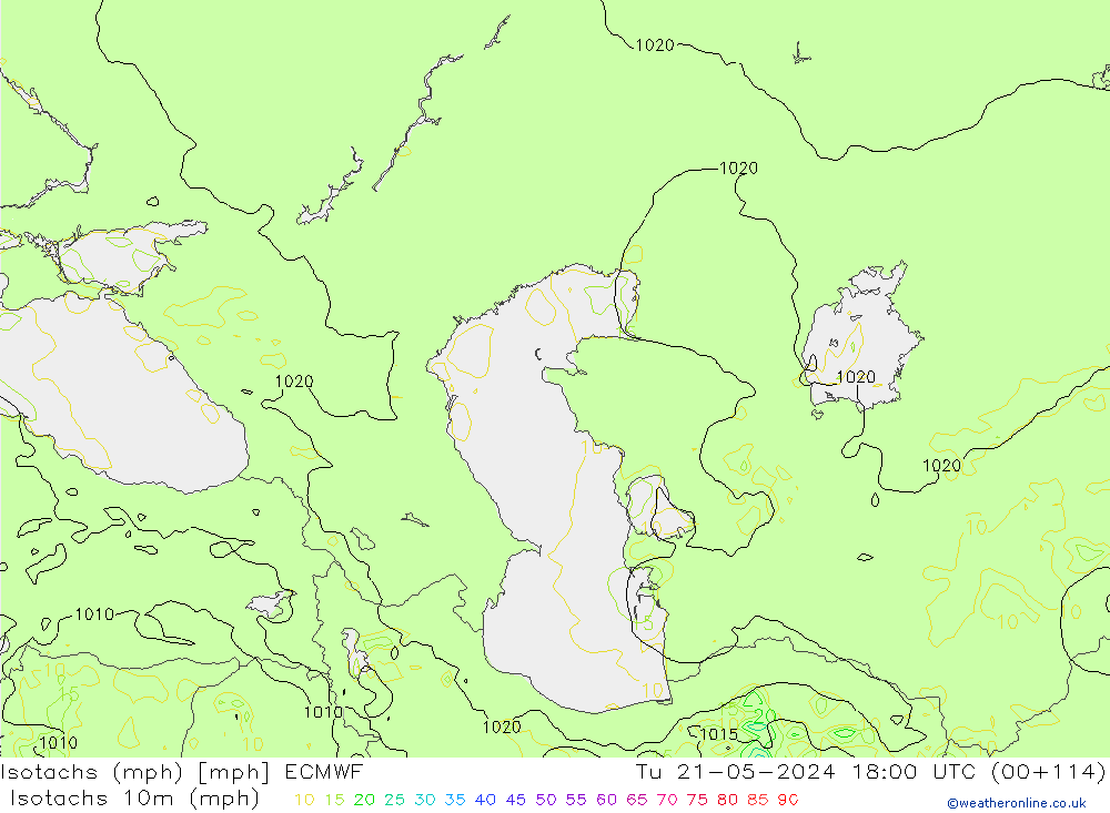 Eşrüzgar Hızları mph ECMWF Sa 21.05.2024 18 UTC