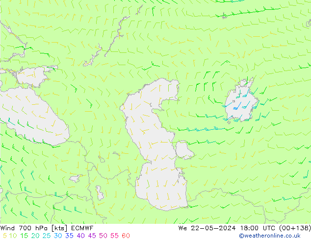 Wind 700 hPa ECMWF We 22.05.2024 18 UTC