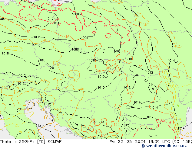 Theta-e 850hPa ECMWF Çar 22.05.2024 18 UTC