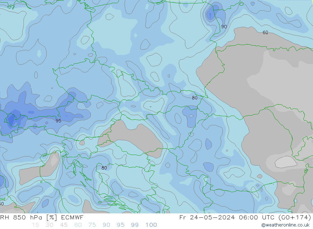 RH 850 hPa ECMWF ven 24.05.2024 06 UTC