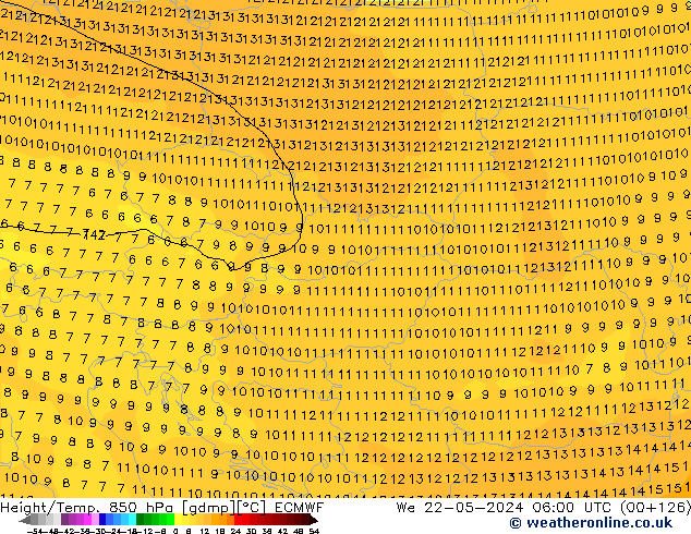 Height/Temp. 850 гПа ECMWF ср 22.05.2024 06 UTC