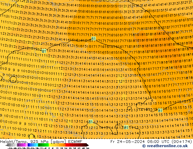 Height/Temp. 925 hPa ECMWF ven 24.05.2024 06 UTC