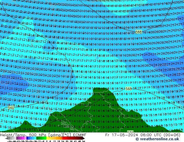 Z500/Rain (+SLP)/Z850 ECMWF Fr 17.05.2024 06 UTC