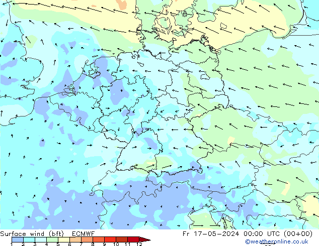 �N 10 米 (bft) ECMWF 星期五 17.05.2024 00 UTC