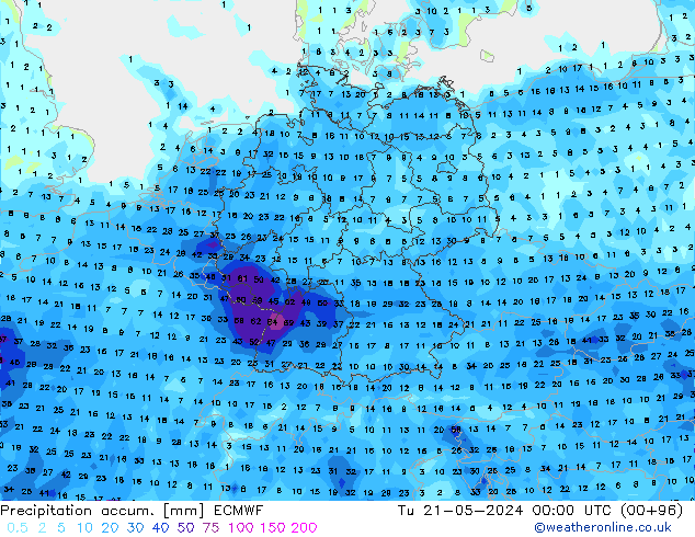 Precipitation accum. ECMWF Ter 21.05.2024 00 UTC