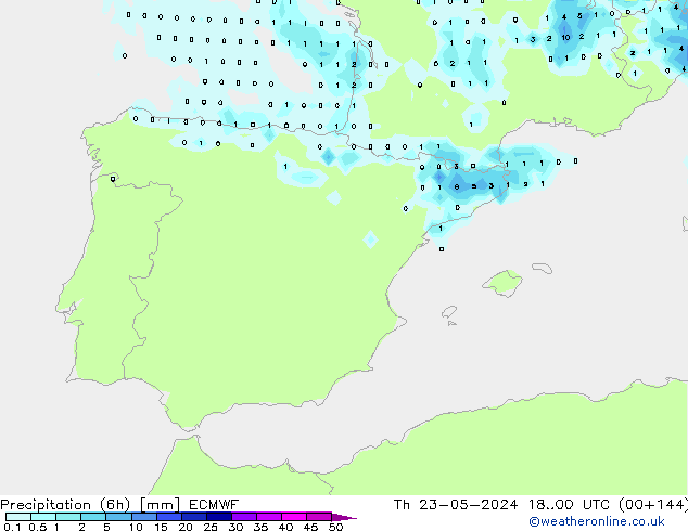Precipitazione (6h) ECMWF gio 23.05.2024 00 UTC
