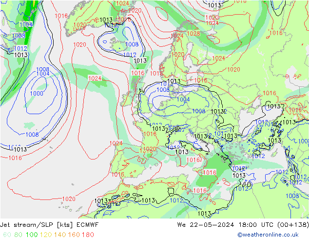 джет/приземное давление ECMWF ср 22.05.2024 18 UTC