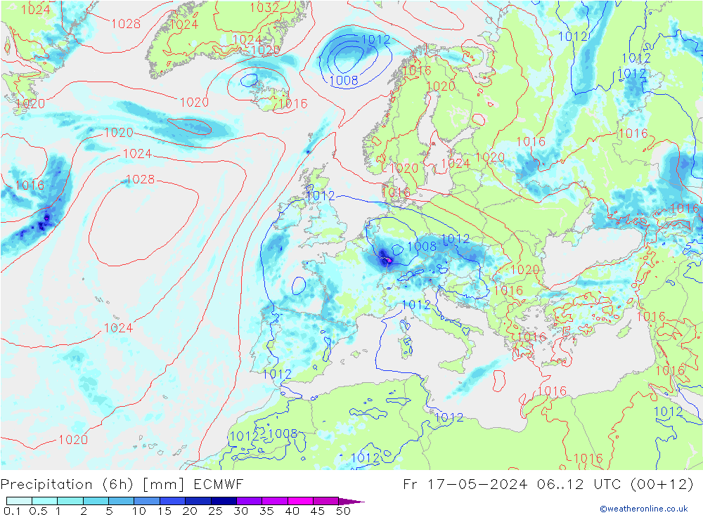 Yağış (6h) ECMWF Cu 17.05.2024 12 UTC
