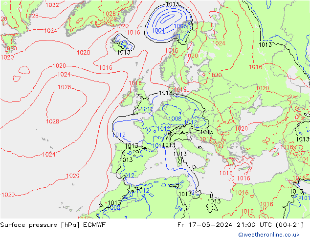 приземное давление ECMWF пт 17.05.2024 21 UTC