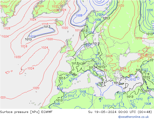 Bodendruck ECMWF So 19.05.2024 00 UTC