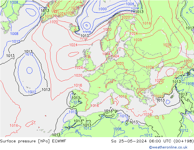 Bodendruck ECMWF Sa 25.05.2024 06 UTC