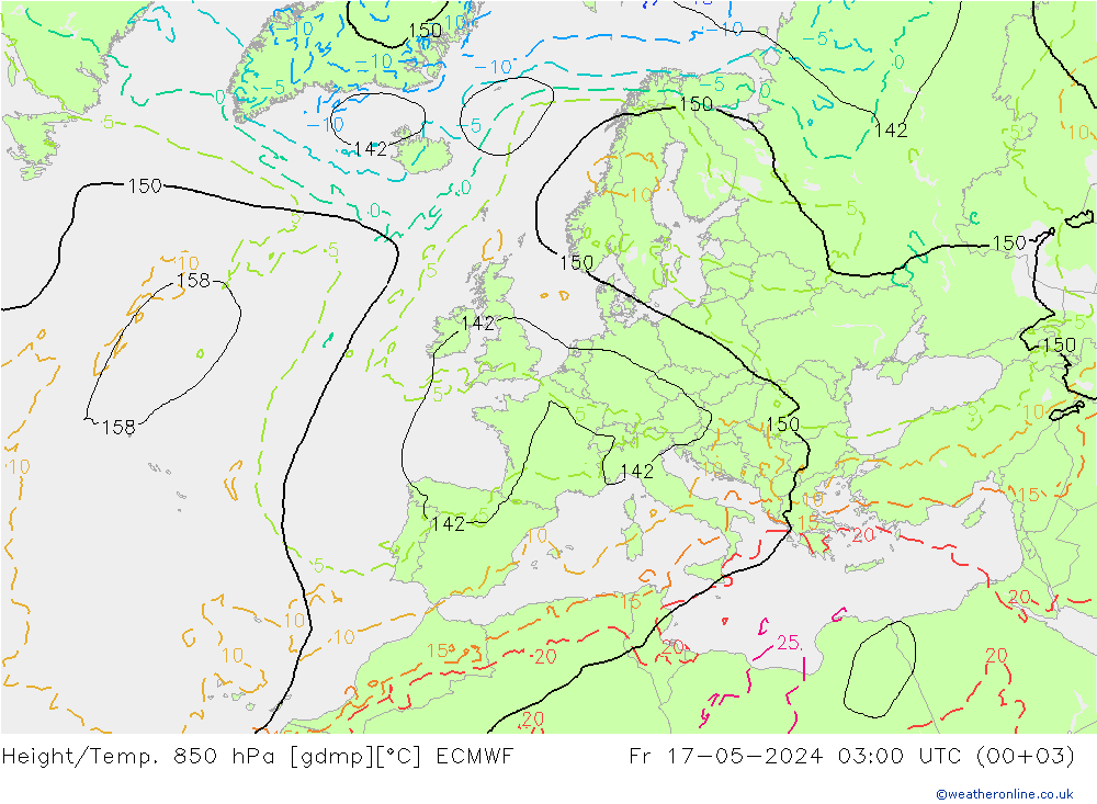 Height/Temp. 850 hPa ECMWF Fr 17.05.2024 03 UTC