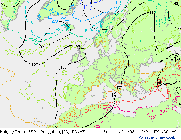Z500/Rain (+SLP)/Z850 ECMWF Ne 19.05.2024 12 UTC