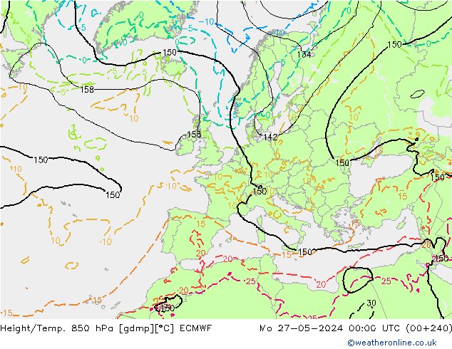 Height/Temp. 850 hPa ECMWF lun 27.05.2024 00 UTC