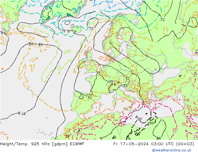 Yükseklik/Sıc. 925 hPa ECMWF Cu 17.05.2024 03 UTC