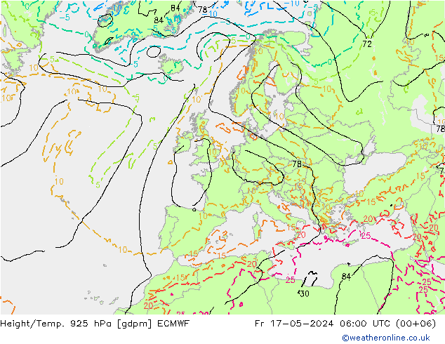 Yükseklik/Sıc. 925 hPa ECMWF Cu 17.05.2024 06 UTC