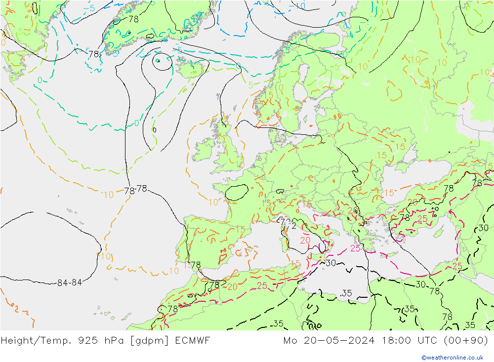 Height/Temp. 925 hPa ECMWF Seg 20.05.2024 18 UTC