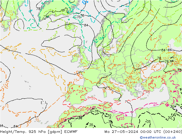 Height/Temp. 925 hPa ECMWF Mo 27.05.2024 00 UTC