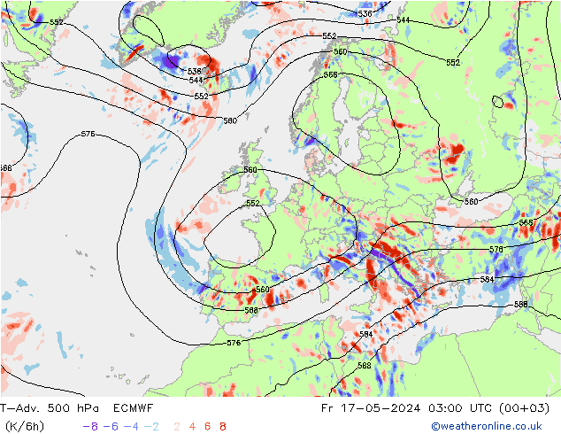 T-Adv. 500 hPa ECMWF Fr 17.05.2024 03 UTC