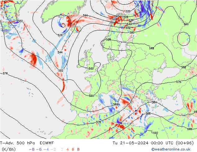 T-Adv. 500 hPa ECMWF Ter 21.05.2024 00 UTC