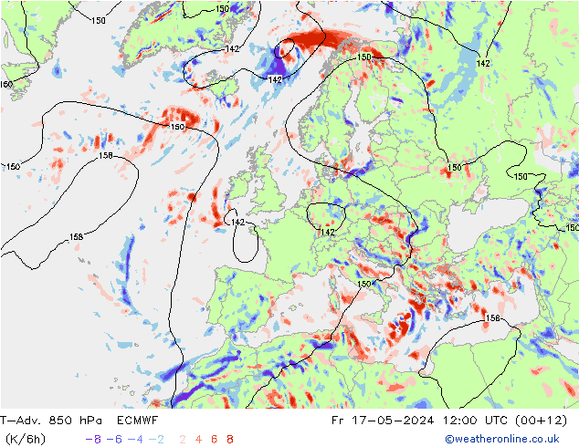 T-Adv. 850 hPa ECMWF Fr 17.05.2024 12 UTC