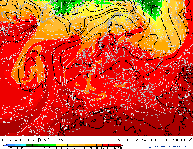 Theta-W 850hPa ECMWF Sa 25.05.2024 00 UTC