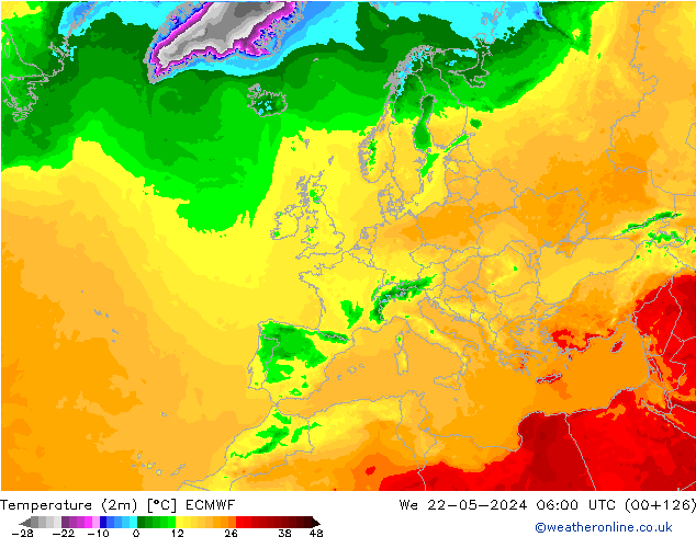 Temperaturkarte (2m) ECMWF Mi 22.05.2024 06 UTC