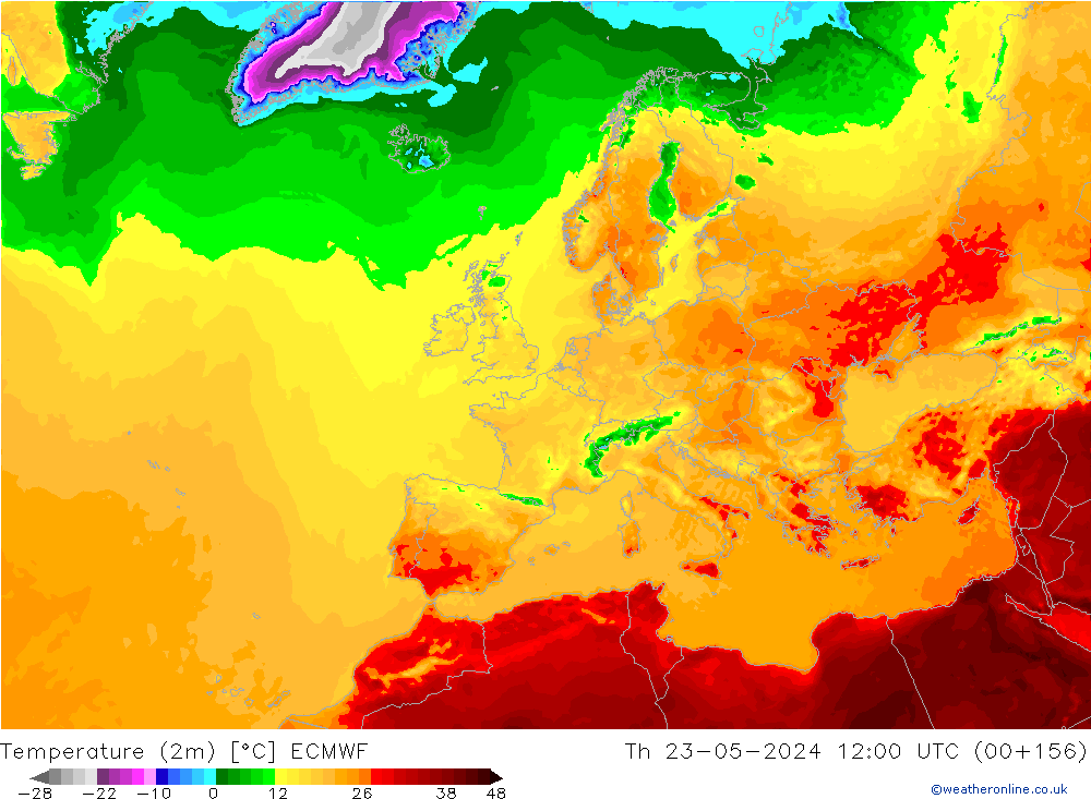 Temperatura (2m) ECMWF Qui 23.05.2024 12 UTC