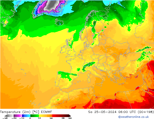 Temperatura (2m) ECMWF sab 25.05.2024 06 UTC