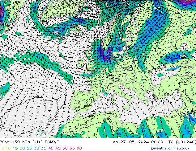 Vento 950 hPa ECMWF Seg 27.05.2024 00 UTC