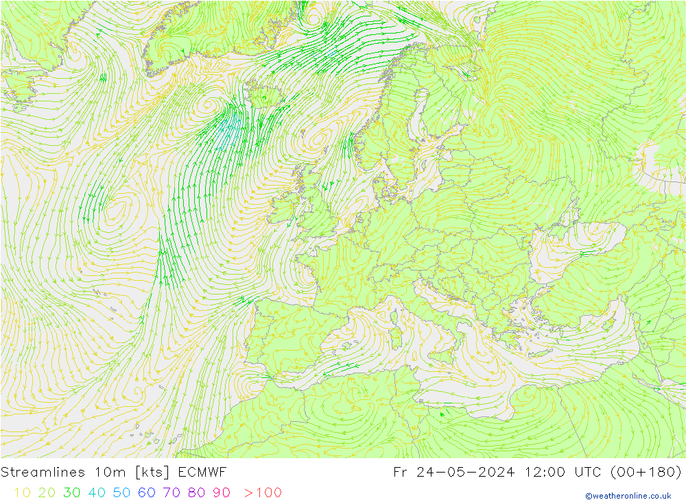 Rüzgar 10m ECMWF Cu 24.05.2024 12 UTC