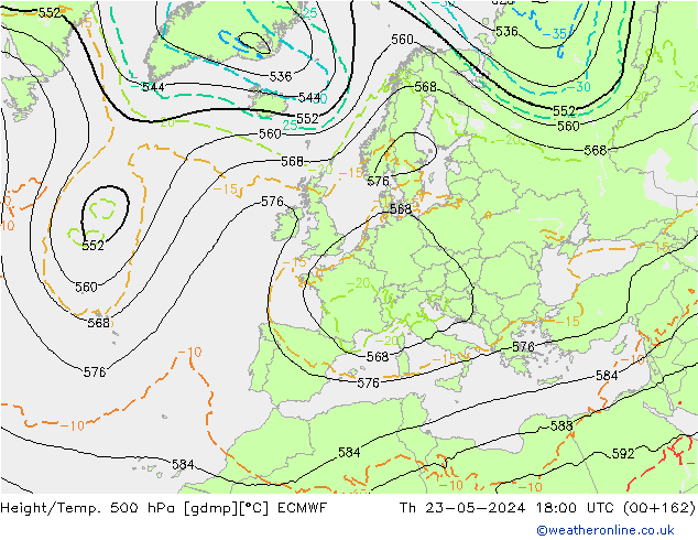 Height/Temp. 500 гПа ECMWF чт 23.05.2024 18 UTC