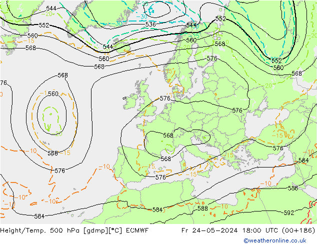 Z500/Rain (+SLP)/Z850 ECMWF Pá 24.05.2024 18 UTC