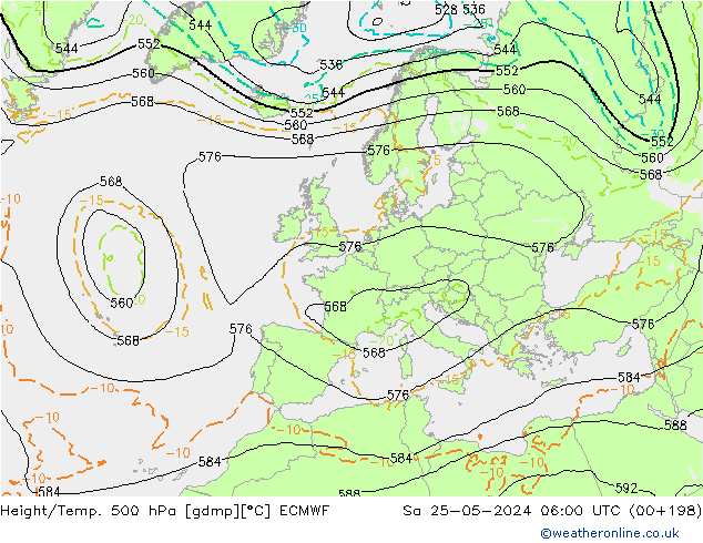 Hoogte/Temp. 500 hPa ECMWF za 25.05.2024 06 UTC