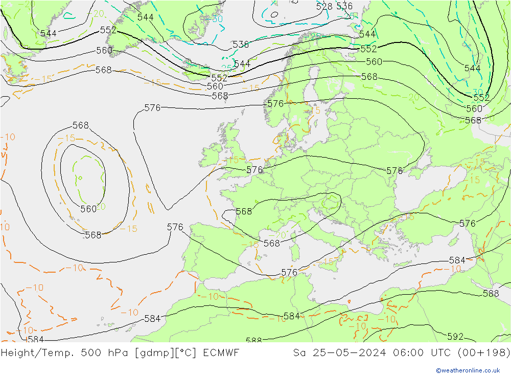 Z500/Rain (+SLP)/Z850 ECMWF Sa 25.05.2024 06 UTC