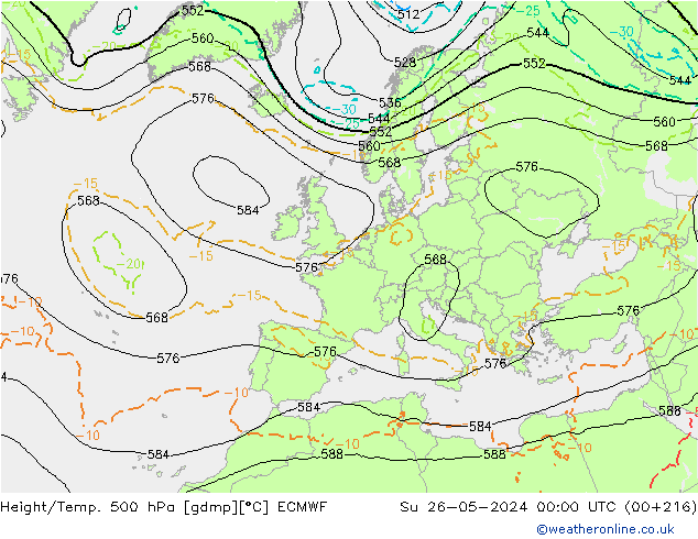 Z500/Rain (+SLP)/Z850 ECMWF So 26.05.2024 00 UTC