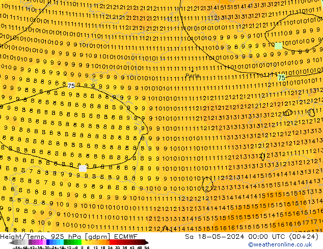 Height/Temp. 925 hPa ECMWF So 18.05.2024 00 UTC